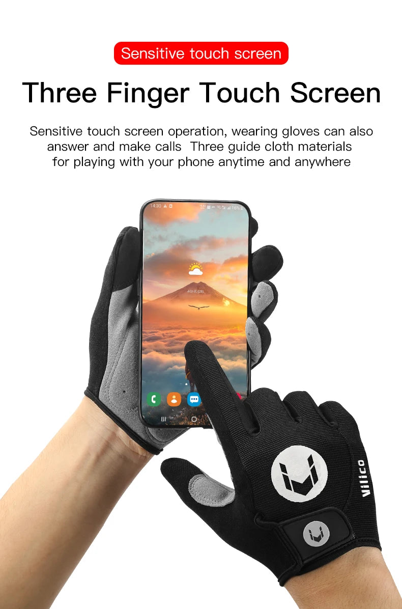 Kyncilor Outdoor Bicycle Anti slip and Sweatproof Long Finger Gloves Breathable and Shock Absorbent Sports Mountain Bike Gloves