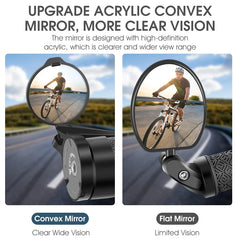 West Biking Bicycle mirrors with convex and flat designs on a road background