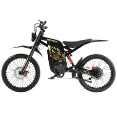 Black Zonveer ZX3 Electric Dirt Bike with yellow accents on a white background