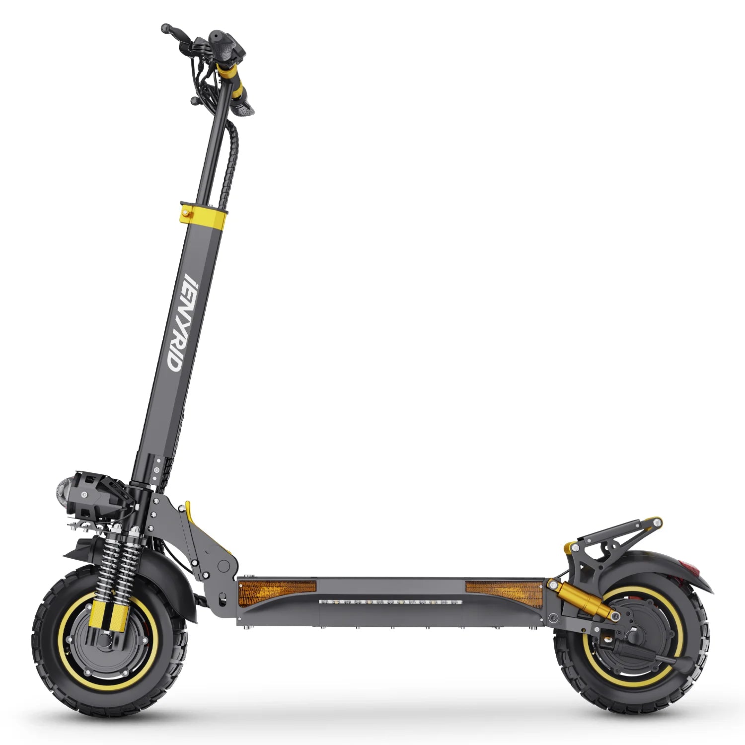 Gray iENYRID ES6 Off-Road Electric Scooter with yellow accents on a white background
