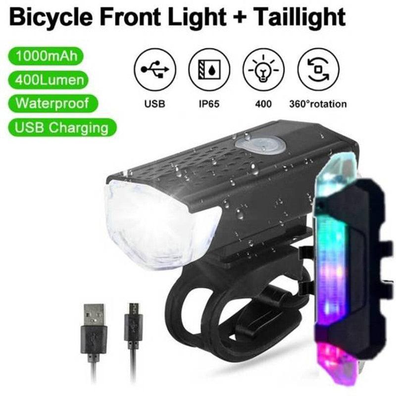 MTB Mountain Bicycle Lamp Bicycle Light Front Rear Taillight USB Rechargeable Waterproof MTB Bike Headlight Cycling Flashlight - Pogo Cycles