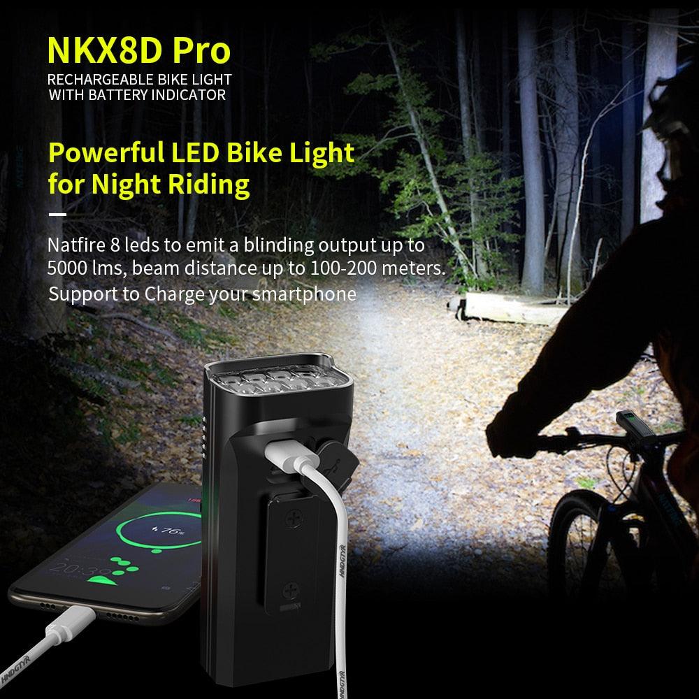 NATFIRE 10000mAh Bicycle Light Digital Battery Indicator USB Rechargeable Bike Light Set with 3 Holders 7000LM 8 LED Flashlight - Pogo Cycles