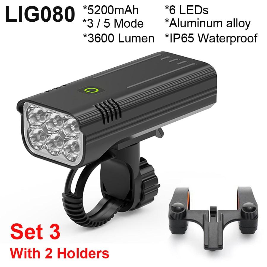 NEWBOLER Bicycle Light 3600 Lumens USB Chargeable Rainproof MTB Bike Light Set With 2 Holder 5200mAh Flashlight Bike Accessories - Pogo Cycles