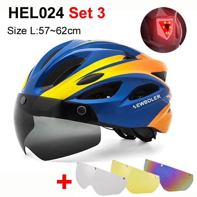 NEWBOLER Cycling Helmet Man Women LED Light Helmet Road Mountain Bike Helmet Removable Lens Riding Bicycle Helmet With Goggles - Pogo Cycles