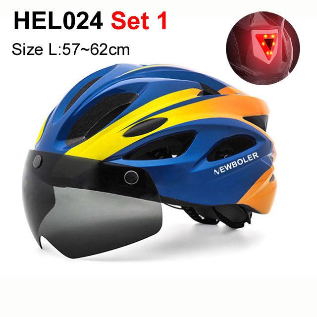 NEWBOLER Cycling Helmet Man Women LED Light Helmet Road Mountain Bike Helmet Removable Lens Riding Bicycle Helmet With Goggles - Pogo Cycles