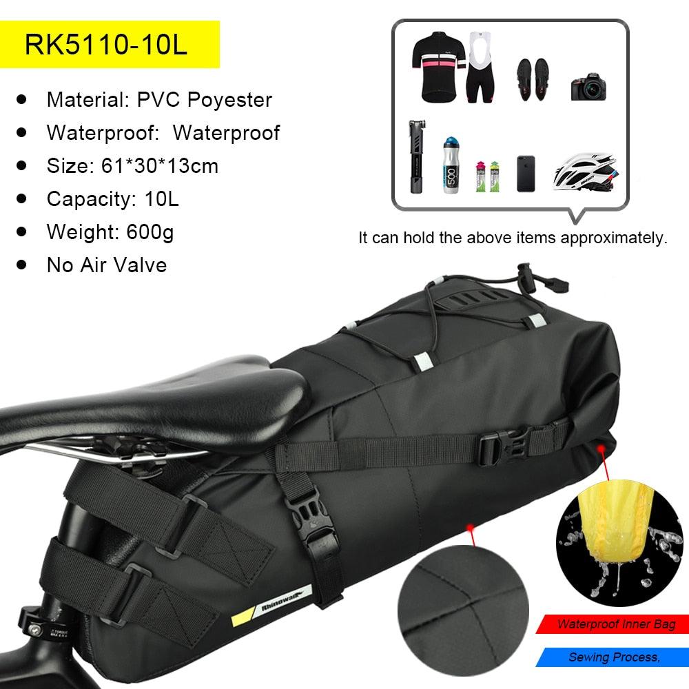 Rhinowalk Bike Bag Waterproof 10L13L Bicycle Saddle Bag Cycling Foldable Tail Rear Bag MTB Road Trunk Bikepacking Outdoor Travel - Pogo Cycles