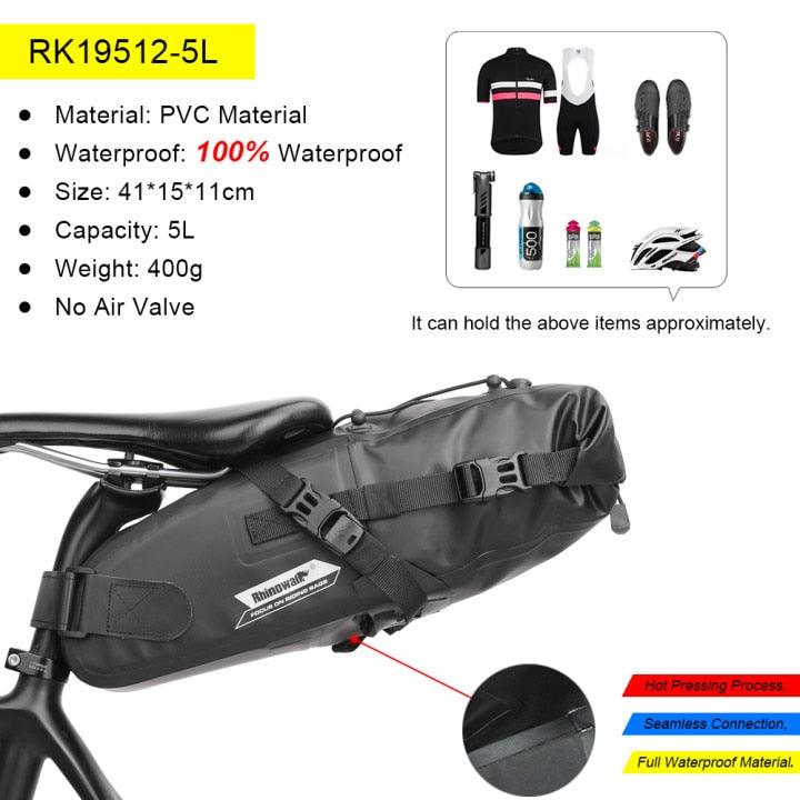 Rhinowalk Bike Waterproof Bicycle Saddle Bag Reflective Large Capacity Foldable Tail Rear Bag Cycling MTB Trunk Pannier Black - Pogo Cycles