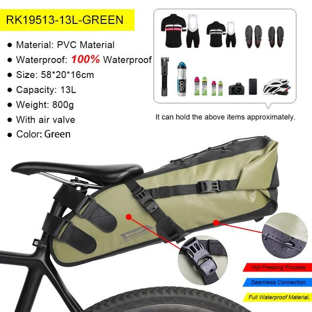 Rhinowalk Bike Waterproof Bicycle Saddle Bag Reflective Large Capacity Foldable Tail Rear Bag Cycling MTB Trunk Pannier Black - Pogo Cycles