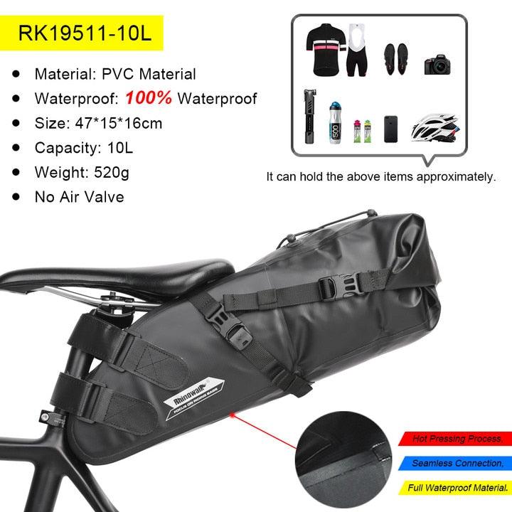 Rhinowalk Bike Waterproof Bicycle Saddle Bag Reflective Large Capacity Foldable Tail Rear Bag Cycling MTB Trunk Pannier Black - Pogo Cycles