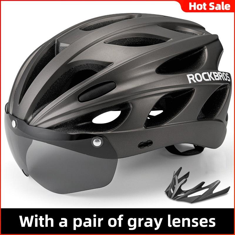 ROCKBROS Bicycle Helmet Men EPS Integrally-molded Breathable Cycling Helmet Men Women Goggles Lens Aero MTB Road Bike Helmet - Pogo Cycles