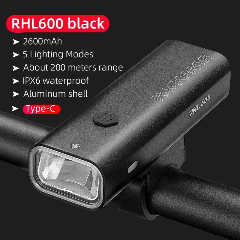 ROCKBROS Bike Light Rainproof Type-C Charging LED 2000mAh MTB Front Lamp Headlight Aluminum Ultralight Flashlight Bicycle Light - Pogo Cycles