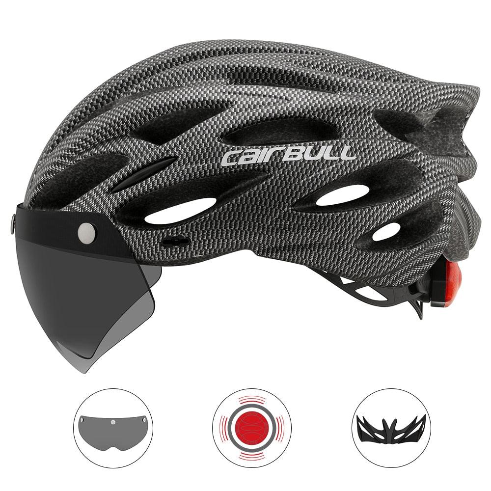 Ultralight Cycling Safety Helmet Outdoor Motorcycle Bicycle Taillight Helmet Removable Lens Visor Mountain Road Bike Helmet - Pogo Cycles