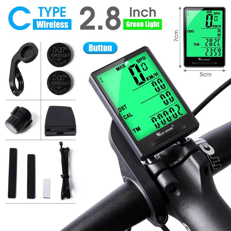 WEST BIKING 2.8" Large Screen Bicycle Computer Wireless Wired Bike Computer Waterproof Speedometer Odometer Cycling Stopwatch - Pogo Cycles