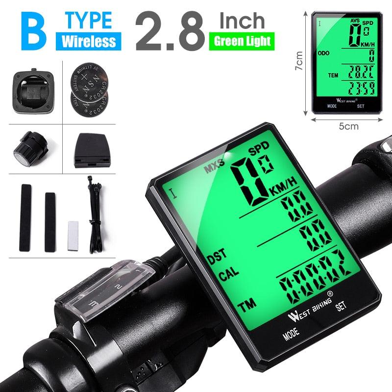 WEST BIKING Cycling Speedometer Digital Large Screen Waterproof LCD Wireless and Wired Bike Odometer Bicycle Computer - Pogo Cycles