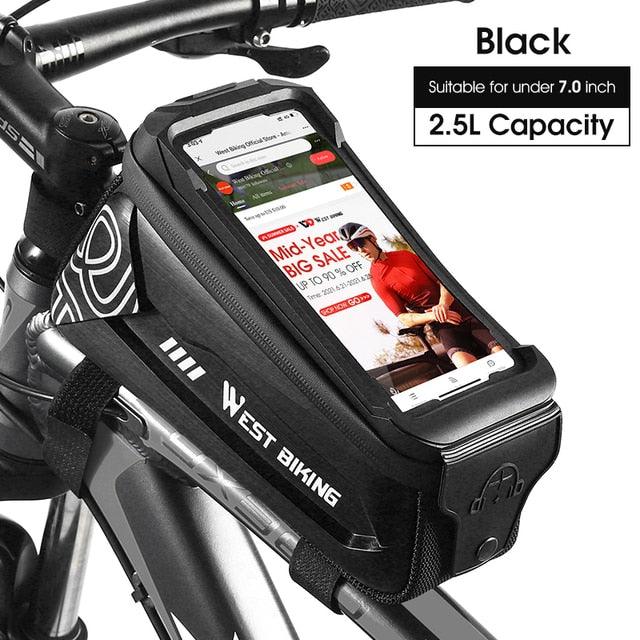 WEST BIKING Hard Shell TPU Bicycle Bag Touchscreen 6-7.4" Phone Stand Waterproof Front Beam Bag MTB Road Bike Cycling Equipment - Pogo Cycles