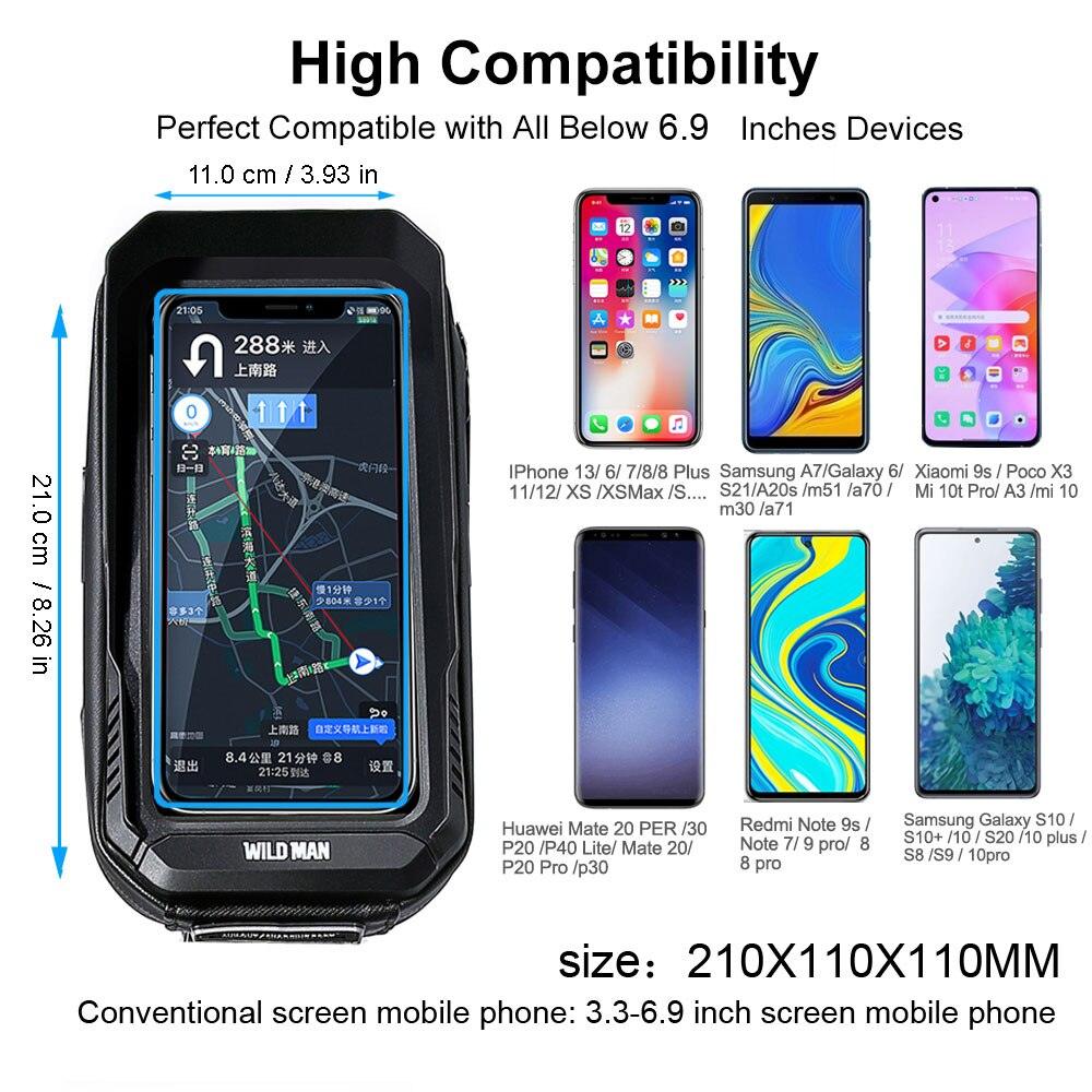 WILD MAN Bike Bag 2L Frame Front Tube Cycling Bag Bicycle Waterproof Phone Case Holder 7.4 Inches Touch Screen Bag Accessories - Pogo Cycles