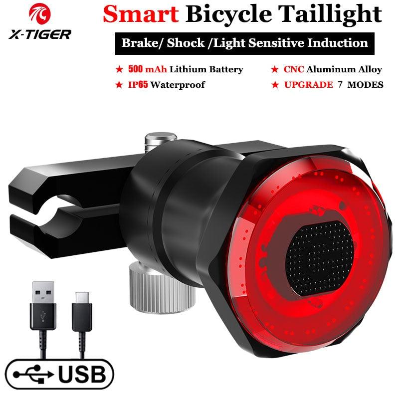 X-TIGER Bicycle Smart Auto Brake Sensing Light Waterproof LED Charging Cycling Taillight Bike Rear Light Warn Bicycle Tail light - Pogo Cycles