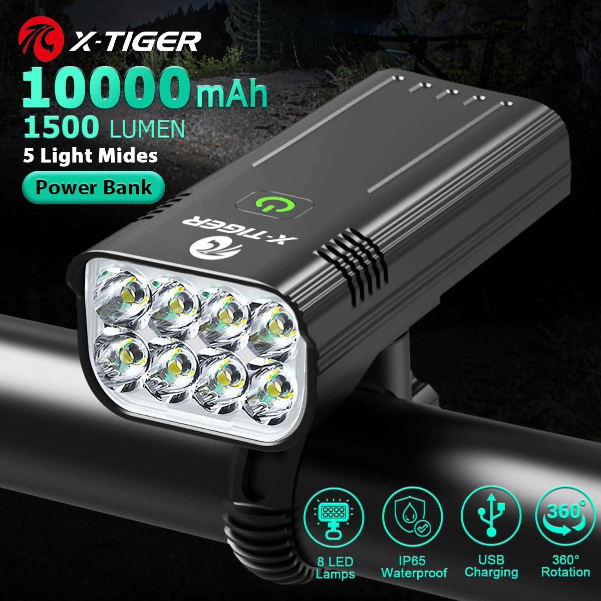 X-Tiger Bike Light Headlight Bicycle Lamp With Power Bank Rechargeable LED 5200mAh MTB Bicycle Light Flashlight Bike Accessories - Pogo Cycles